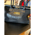 Valentino Orlandi Black Crocodile Embossed Leather Suede Satchel Frame Bag Italy