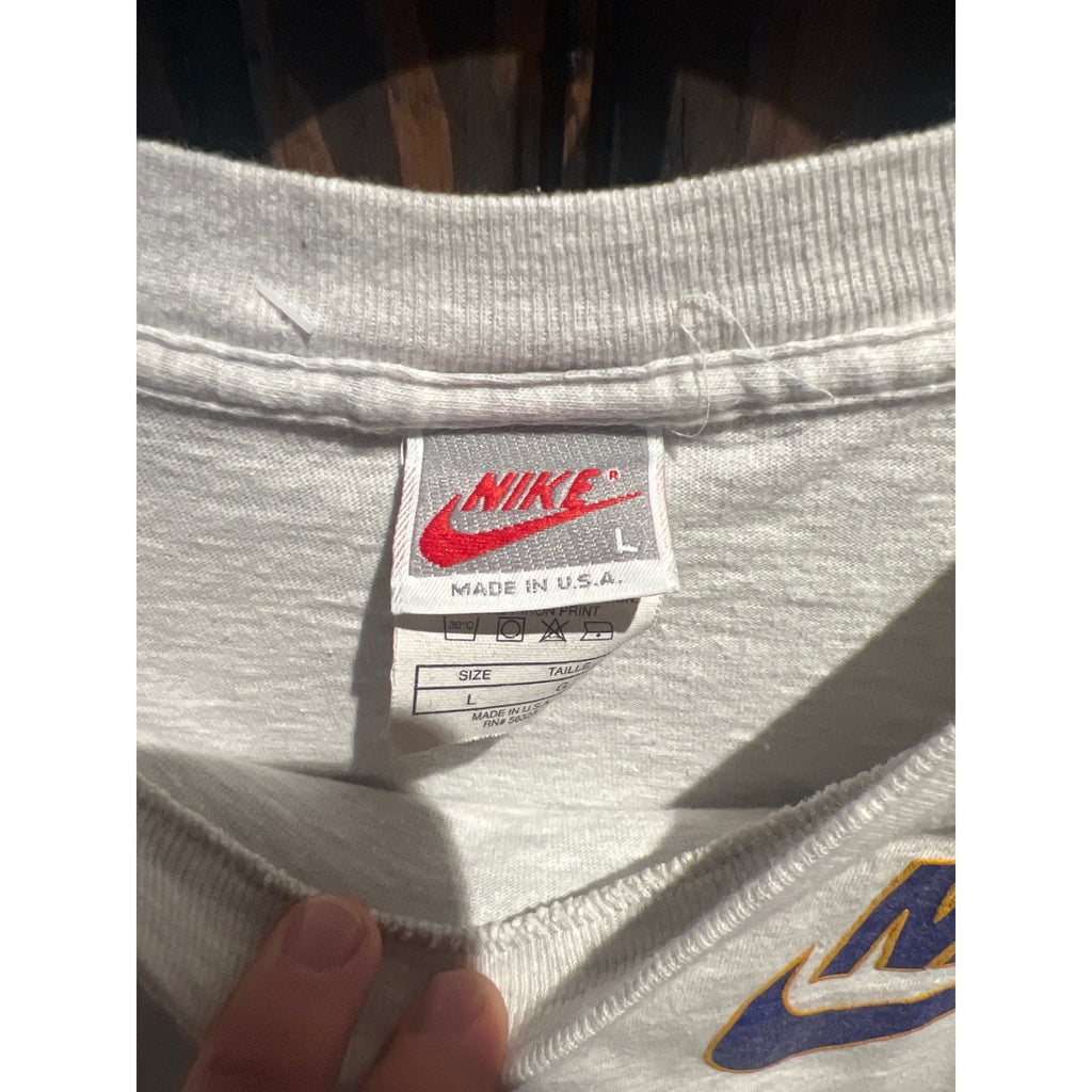 Vintage Nike Just Do It T Shirt Grey Purple Gold Single Stitch 90s Mens Large