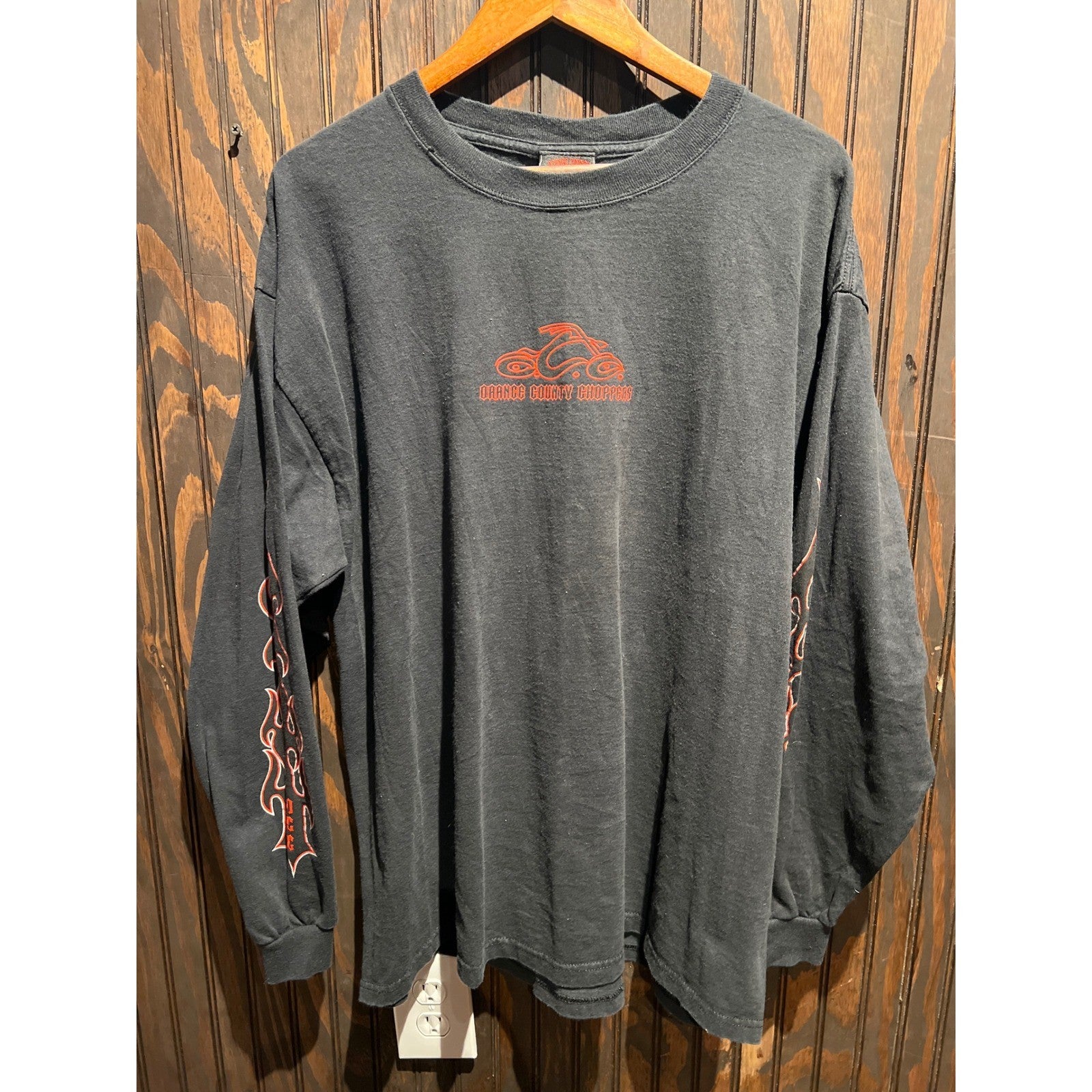 Orange County Choppers Long Sleeve Shirt Black Red Flames Biker Graphic XL