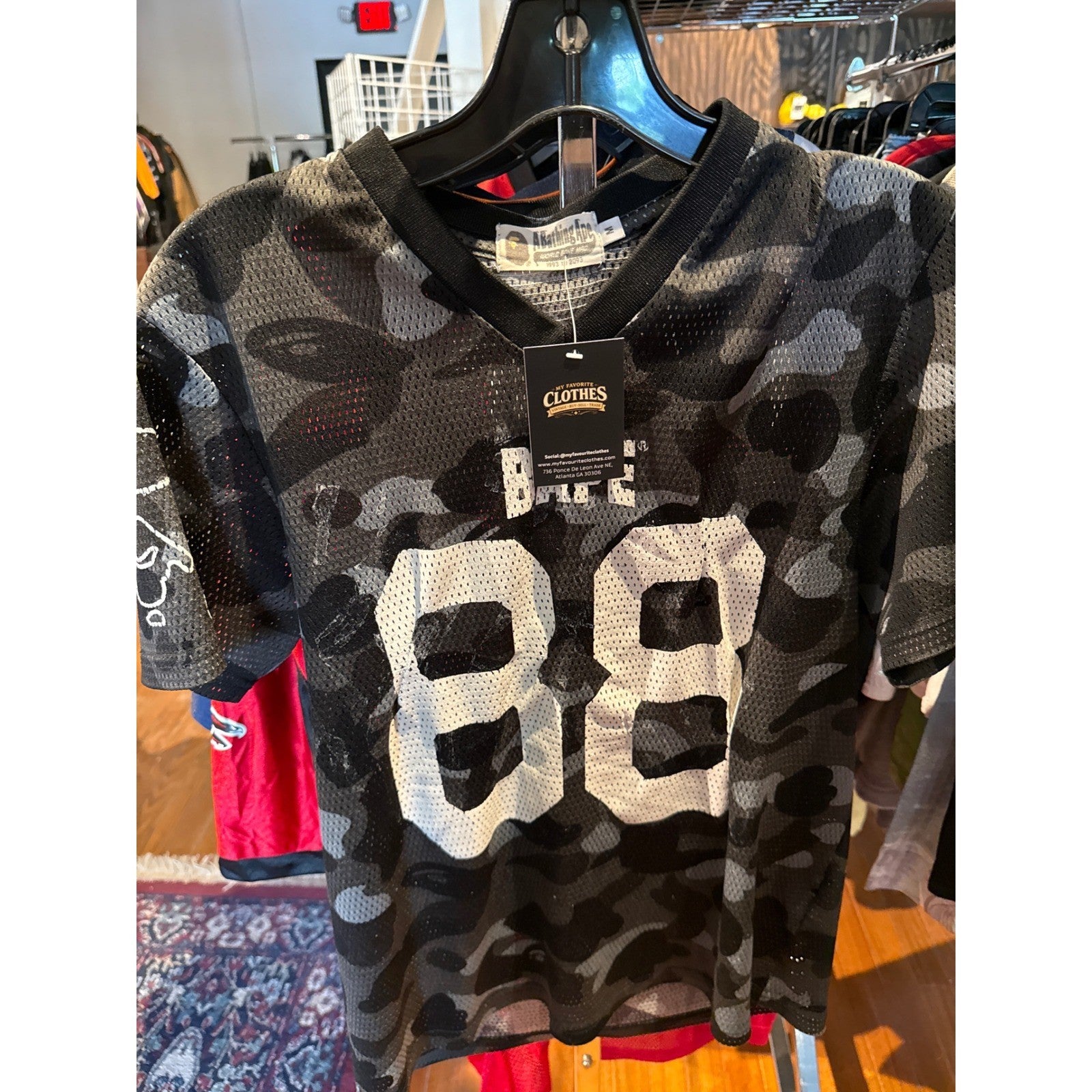 A Bathing Ape BAPE Camo Football Jersey Grey Black Mesh 88 Streetwear Mens M
