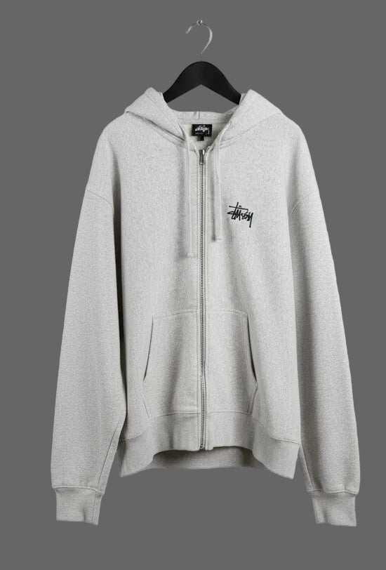 Stussy Basic Hoodie Ash Heather Grey XL Big Logo Pullover Sweatshirt Mens