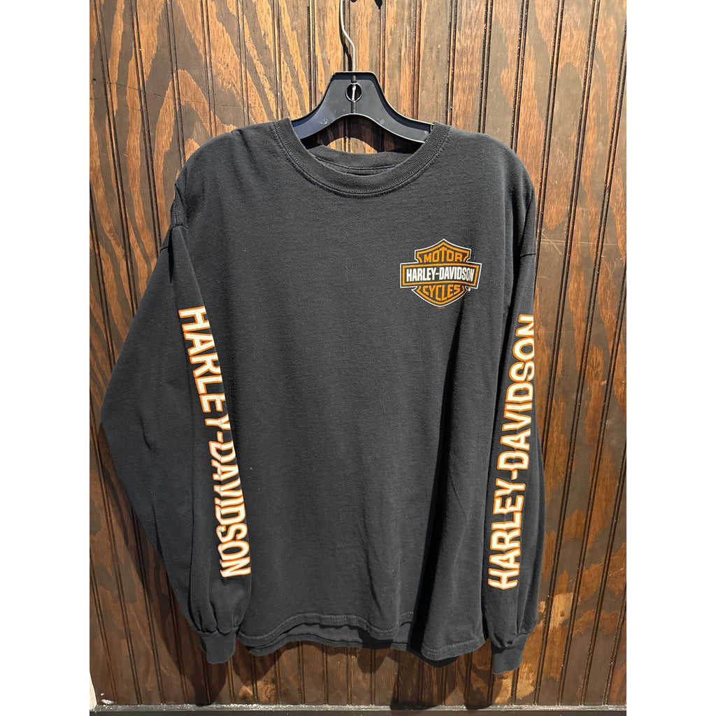 Harley-Davidson Mens Long Sleeve Graphic T-Shirt Black Orange Logo XL 23x31