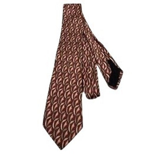 Mens Burgundy Tan Geometric Pattern Silk Necktie Made in USA