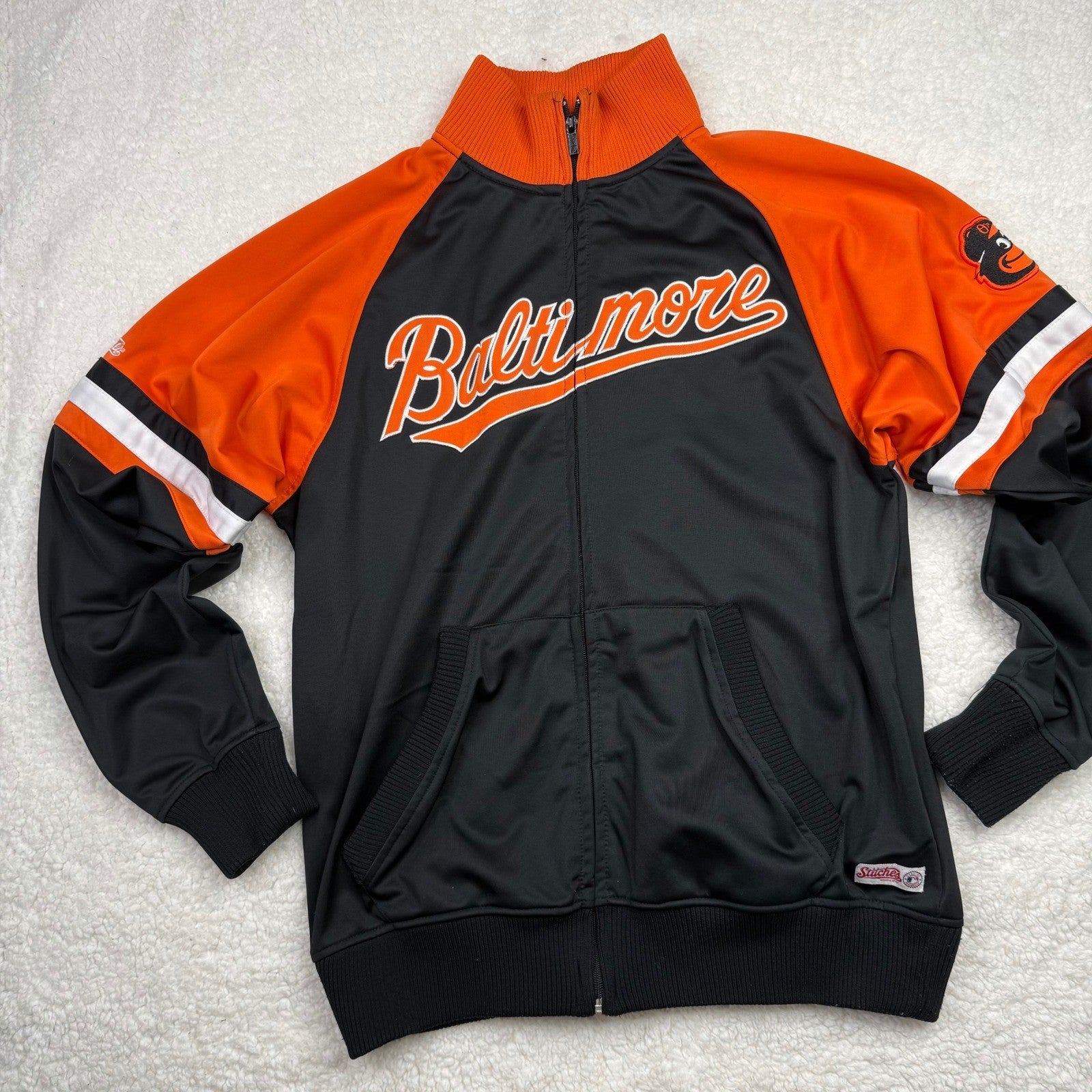 Baltimore Orioles Baseball Jacket Orange Black Full Zip Embroidered Logo Size L