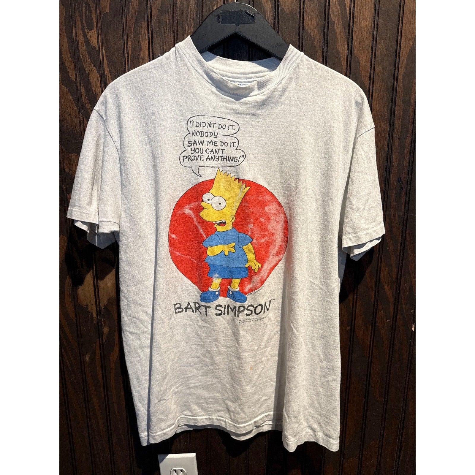 Vintage 1990 Bart Simpson I Didnt Do It Graphic T-Shirt White Single Stitch XL