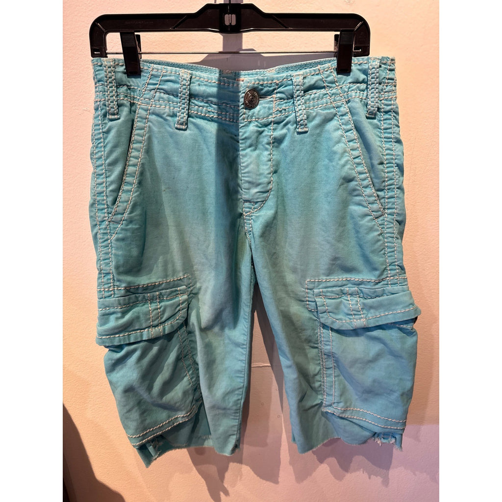 True Religion Ricky Super T Turquoise Blue Cargo Shorts Mens 30 Contrast Stitch