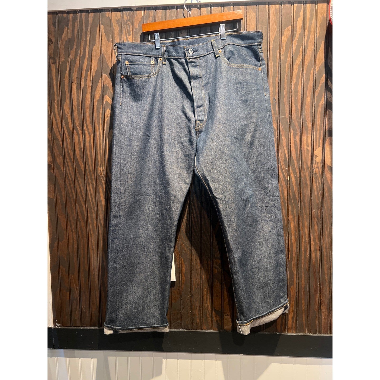 Levis 501 Original Fit Mens Jeans Dark Wash Indigo Button Fly Straight Leg Denim