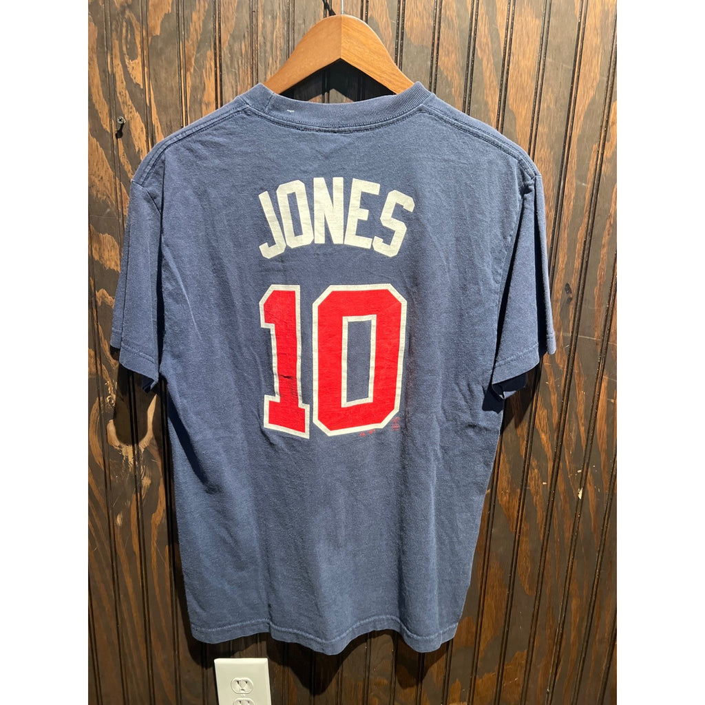 Majestic Atlanta Braves Chipper Jones 10 Navy Blue Graphic T-Shirt Mens Large