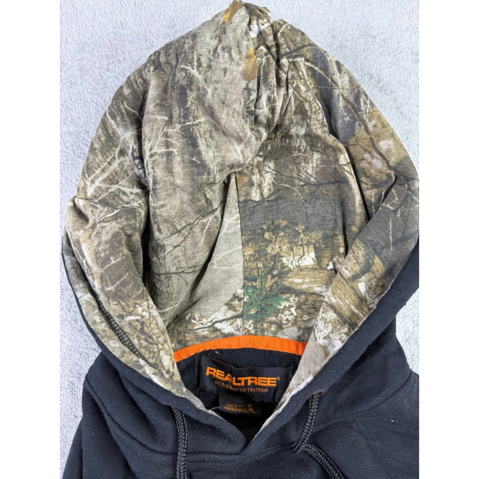 Realtree Mens Black Camo Logo Pullover Hoodie Sweatshirt Size Medium Hunting