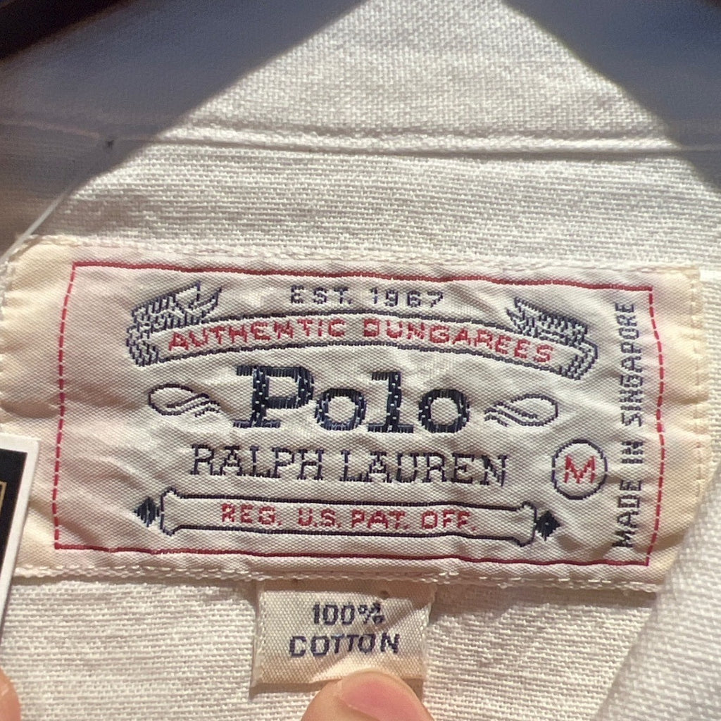 Polo Ralph Lauren Mens White Cotton Twill Western Pearl Snap Shirt 22x32