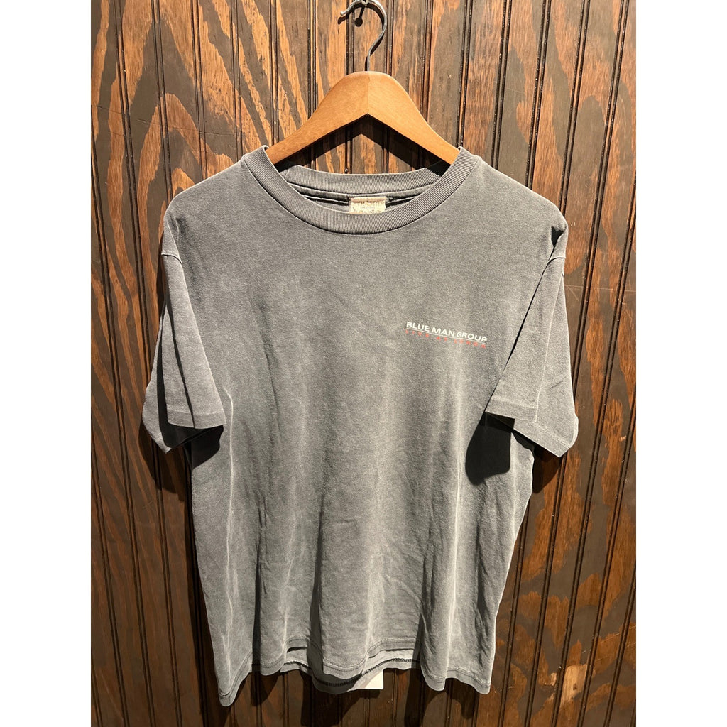 Vintage Blue Man Group Live at Luxor T Shirt Faded Charcoal Gray Mens Medium L