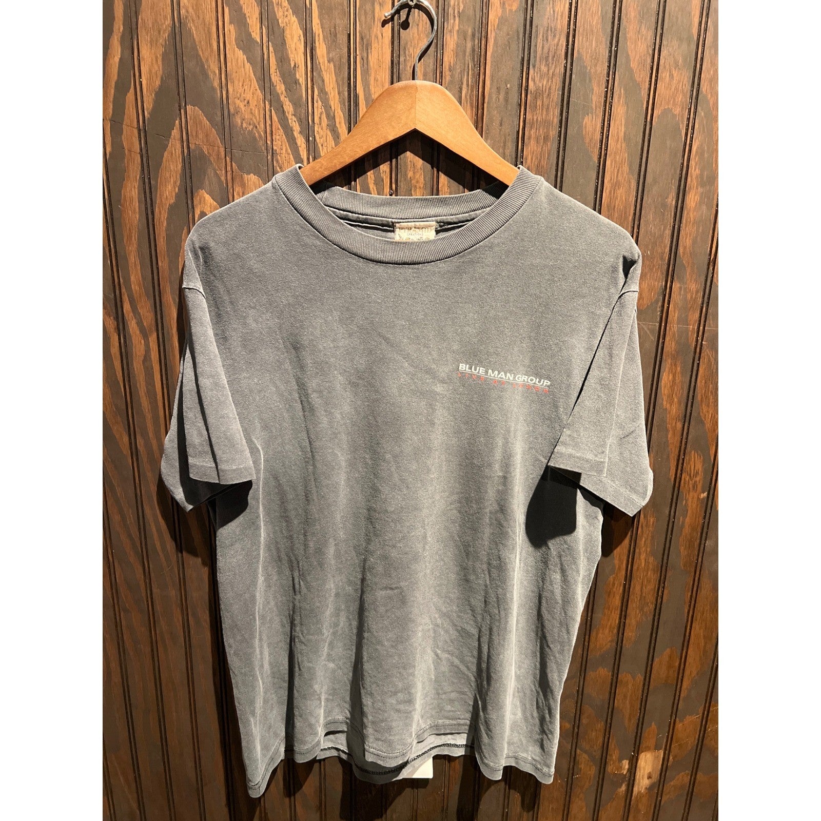 Vintage Blue Man Group Live at Luxor T Shirt Faded Charcoal Gray Mens Medium L