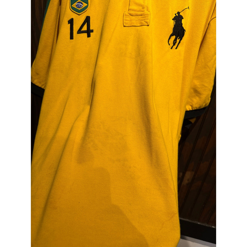 Polo Ralph Lauren Brazil World Cup Soccer Polo Shirt Big Pony Yellow Mens 32x35