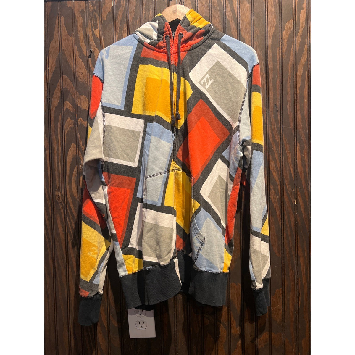 Billabong Mens XL Full Zip Hoodie Geometric Abstract Block Print Multicolor