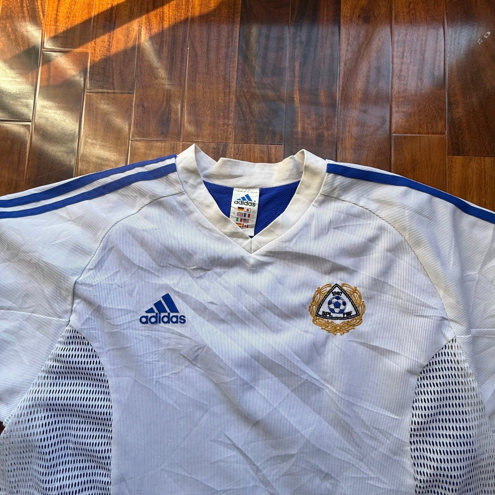 Adidas ClimaCool Mikael Forssell 9 Soccer Jersey White Blue Mens XL