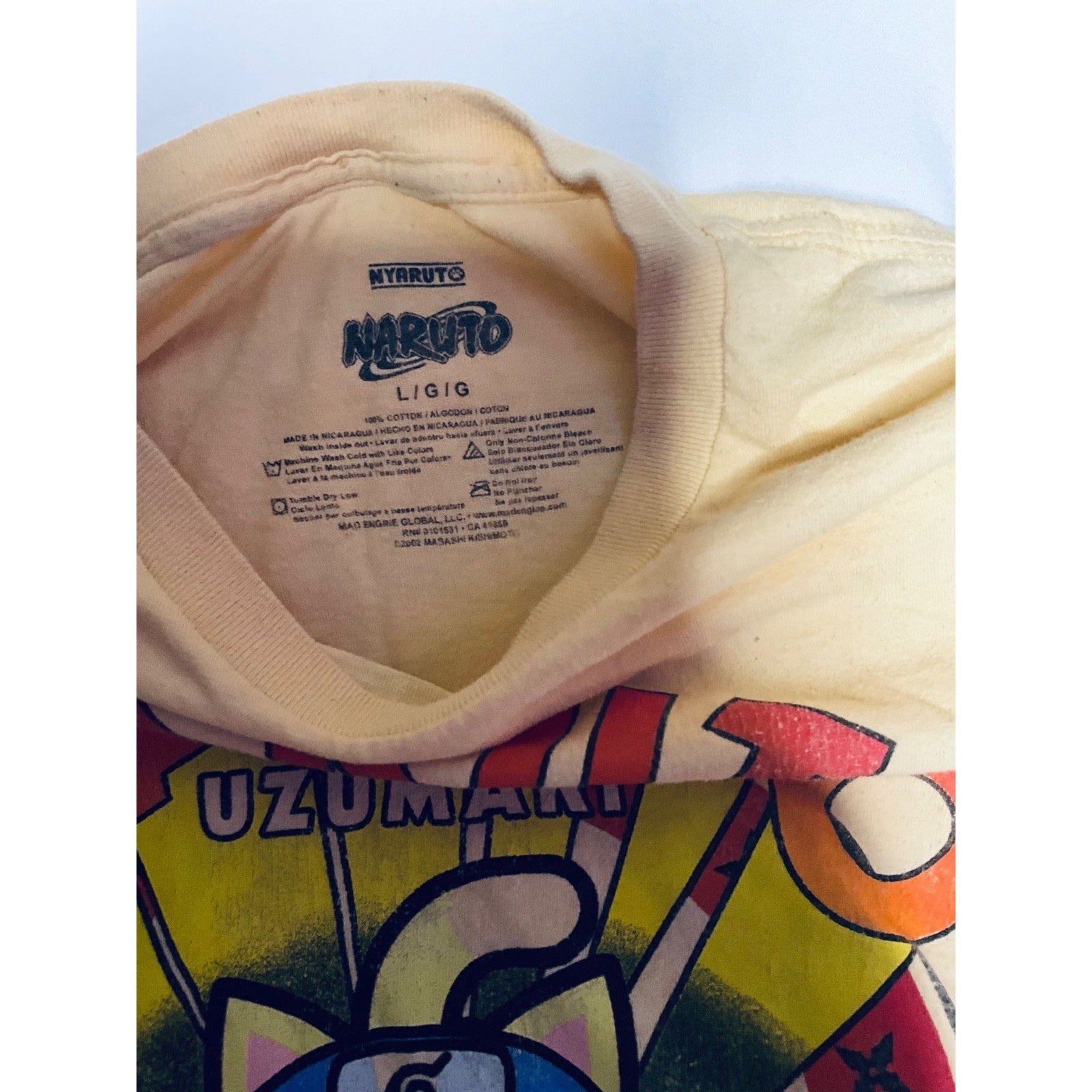 Naruto Uzumaki Cat Parody Anime Vintage T-Shirt Vin Men's Size L Yellow