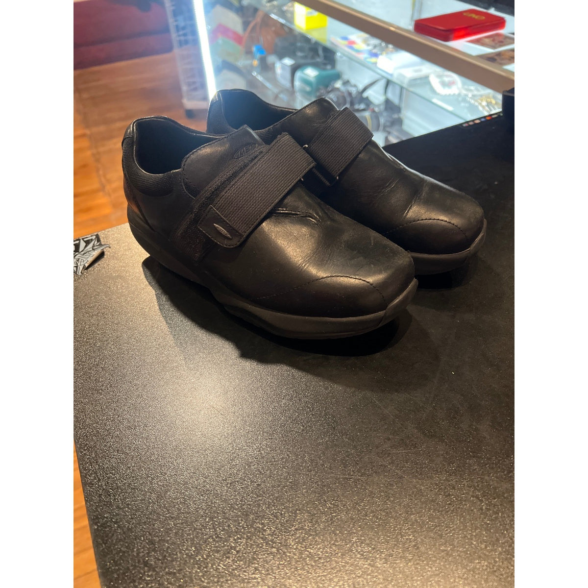 MBT Black Leather Walking Shoes Rocker Bottom Strap Loafers Mens Size 7