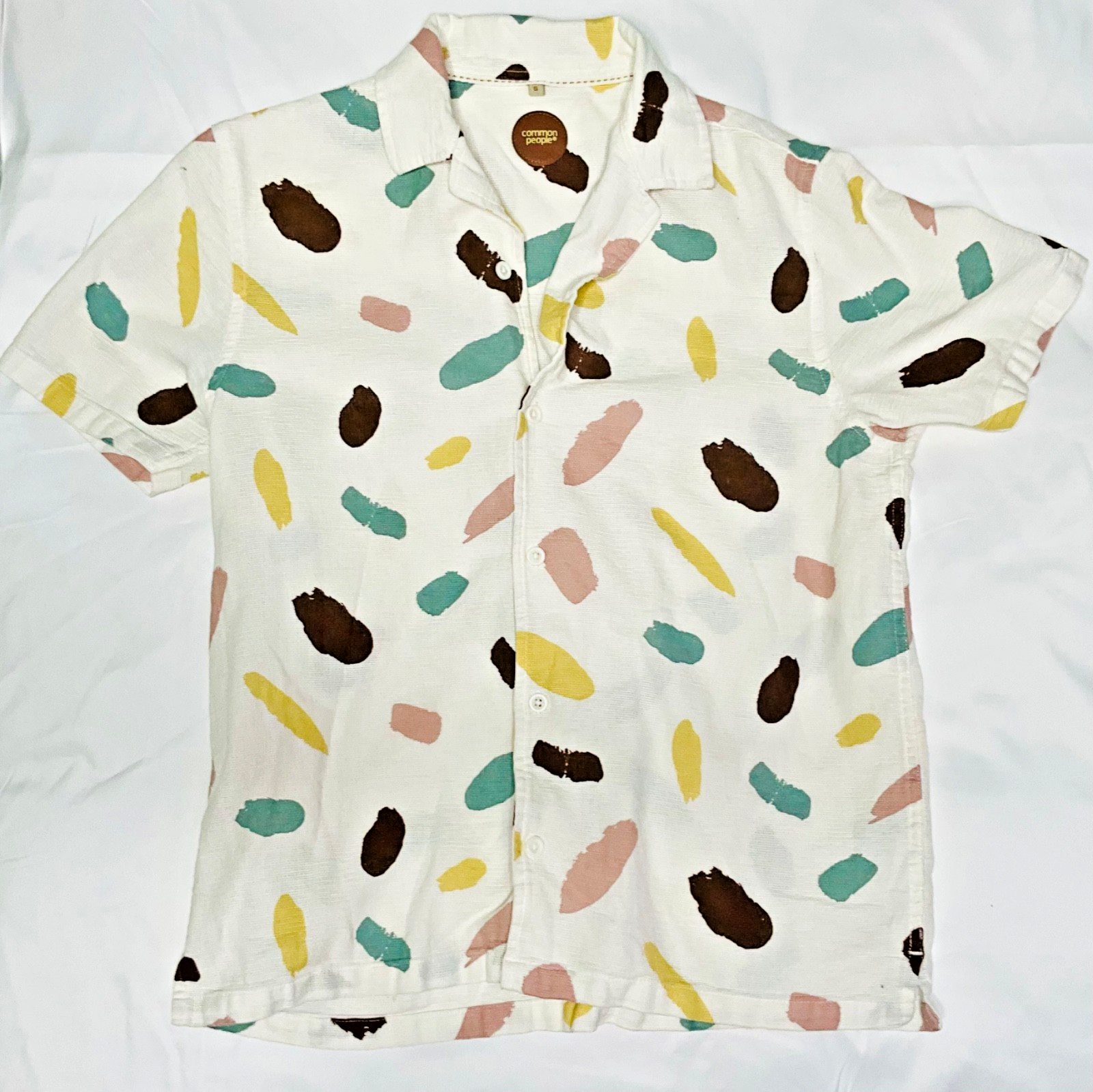 Common People Men's Short-sleeve Button Down/Up ECRU Shirt ( small)