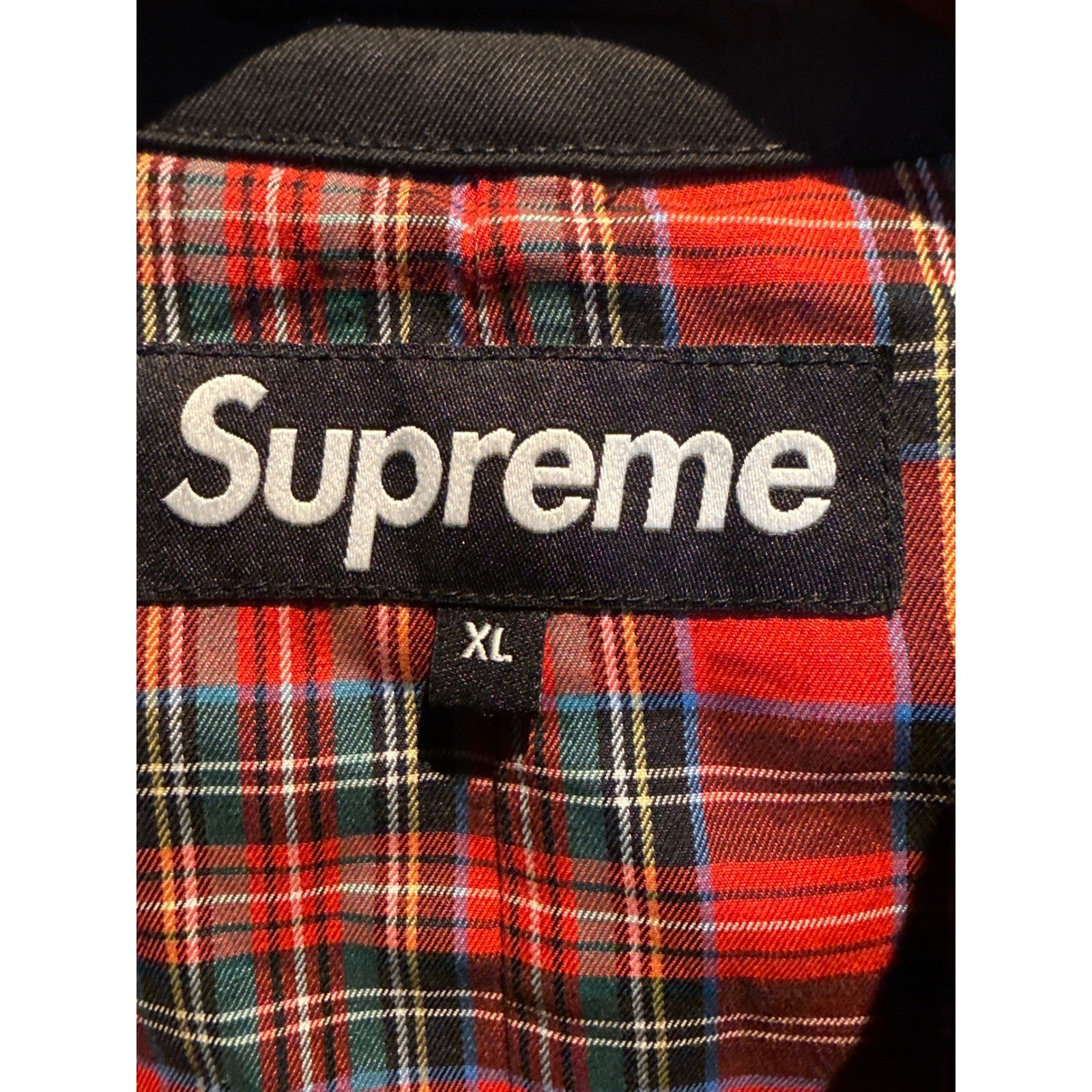 Supreme Trench Coat Black Plaid Lined D-Ring Epaulets Mens Long Jacket