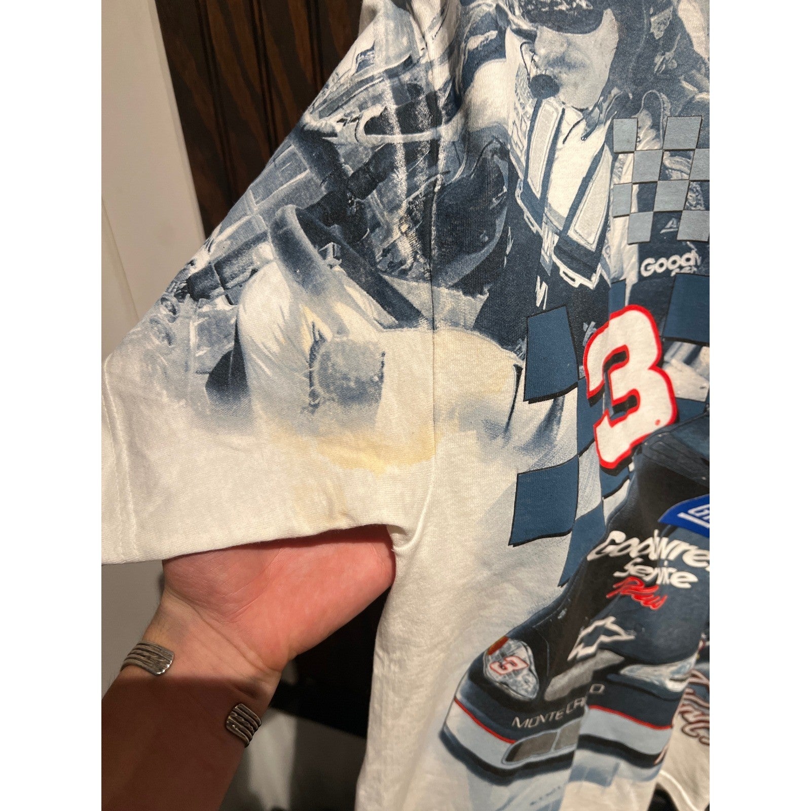 Vintage Chase Authentics Dale Earnhardt NASCAR All Over Print T-Shirt White XL
