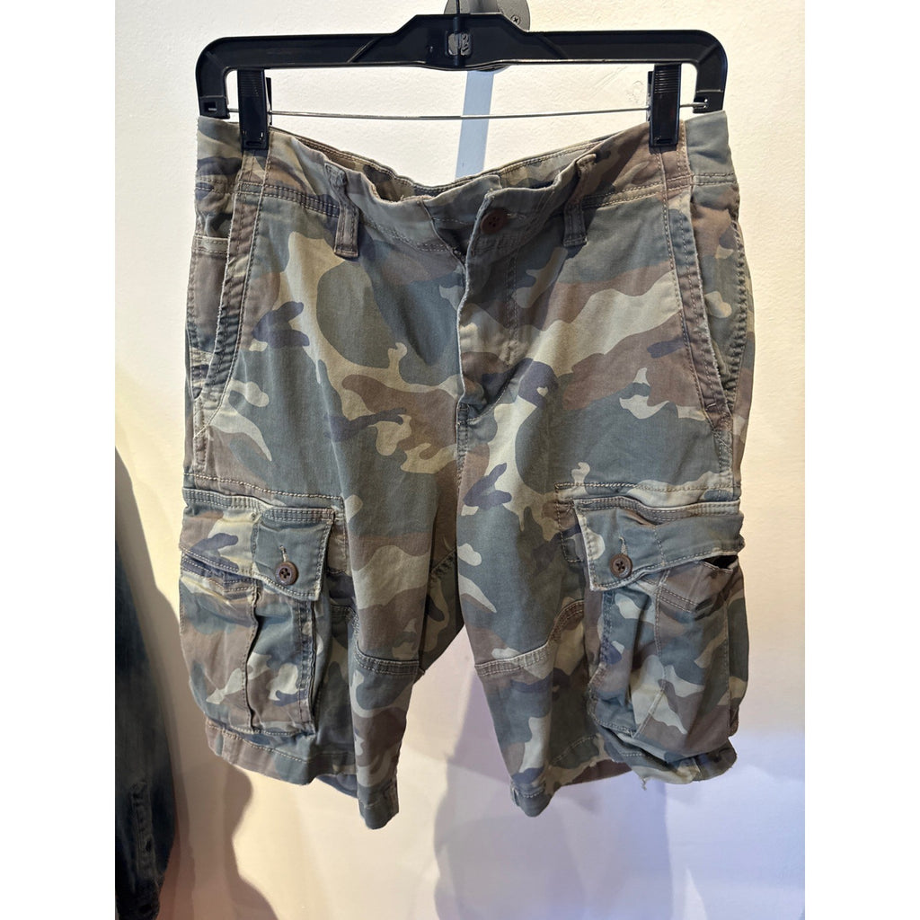 Mens Camouflage Cargo Shorts 31 Waist Green Brown Woodland Camo Utility Relaxed