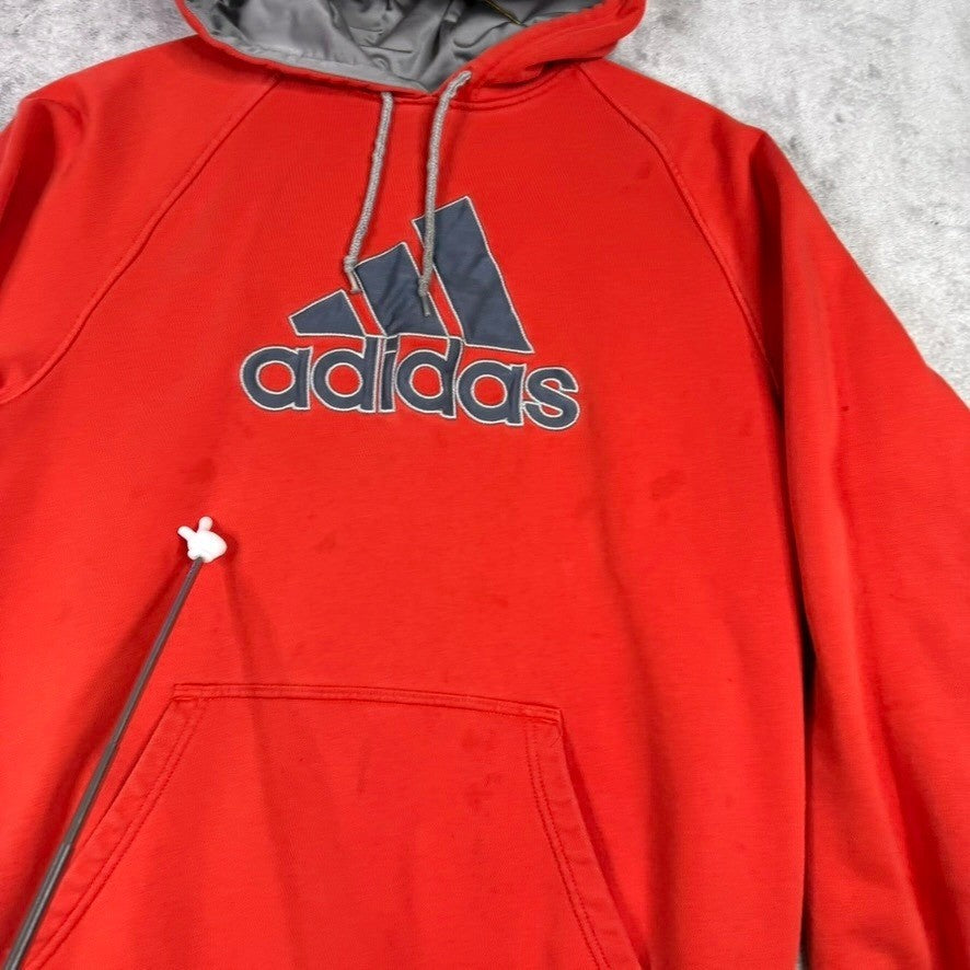 Adidas Orange Pullover Hoodie with Logo Pocket Sweatshirt Mens Size Large