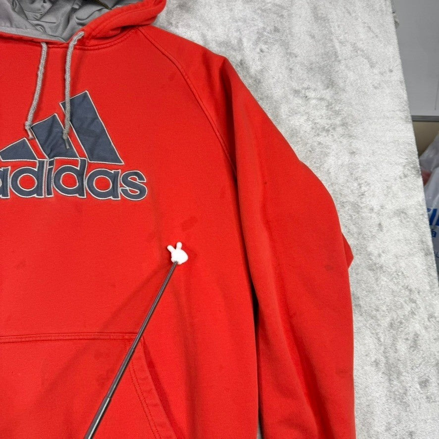 Adidas Orange Pullover Hoodie with Logo Pocket Sweatshirt Mens Size Large