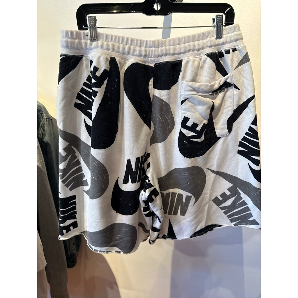 Nike Mens All Over Print Swoosh French Terry Shorts White Black Grey XL