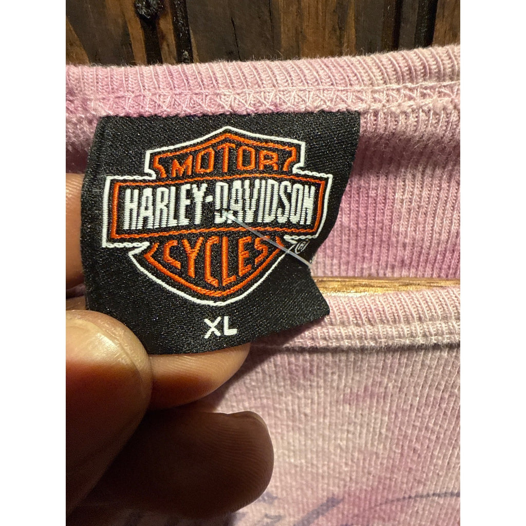 Harley-Davidson Pink Tie Dye Waffle Knit Winged Heart Long Sleeve Top Large
