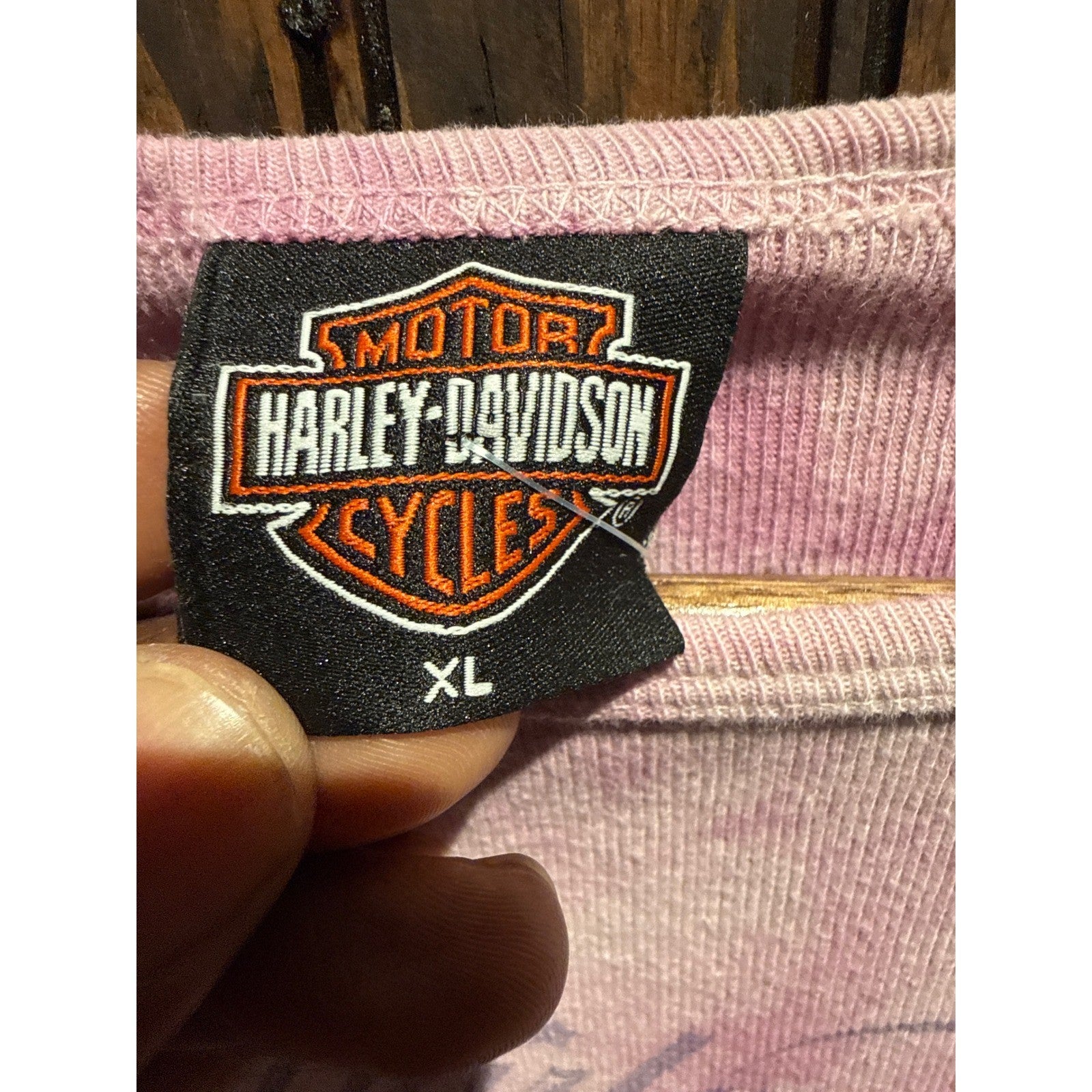 Harley-Davidson Pink Tie Dye Waffle Knit Winged Heart Long Sleeve Top Large