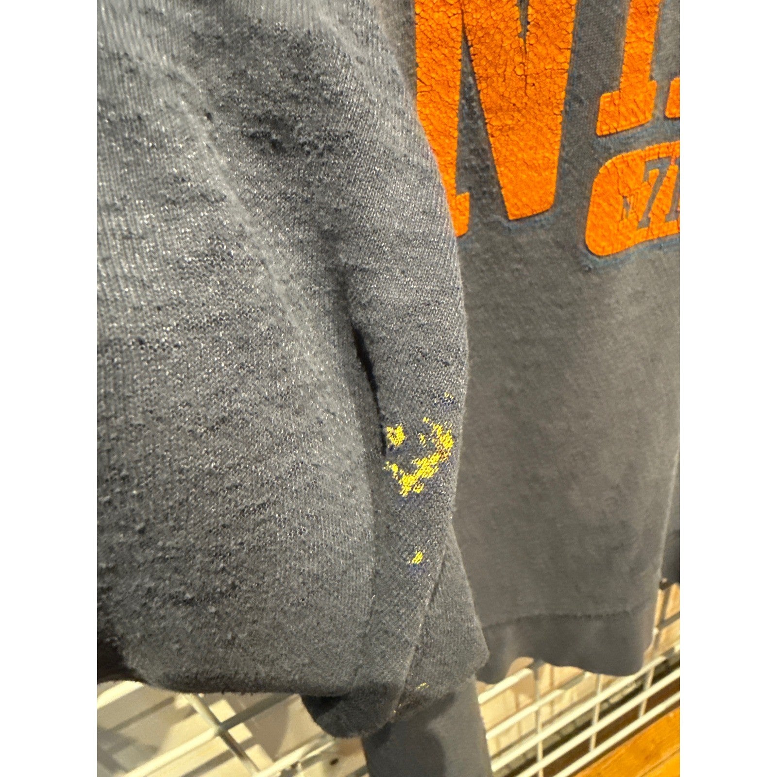 Nike Vintage Mens Sweatshirt Navy Blue Orange Graphic Pullover Raw Hem Boxy L