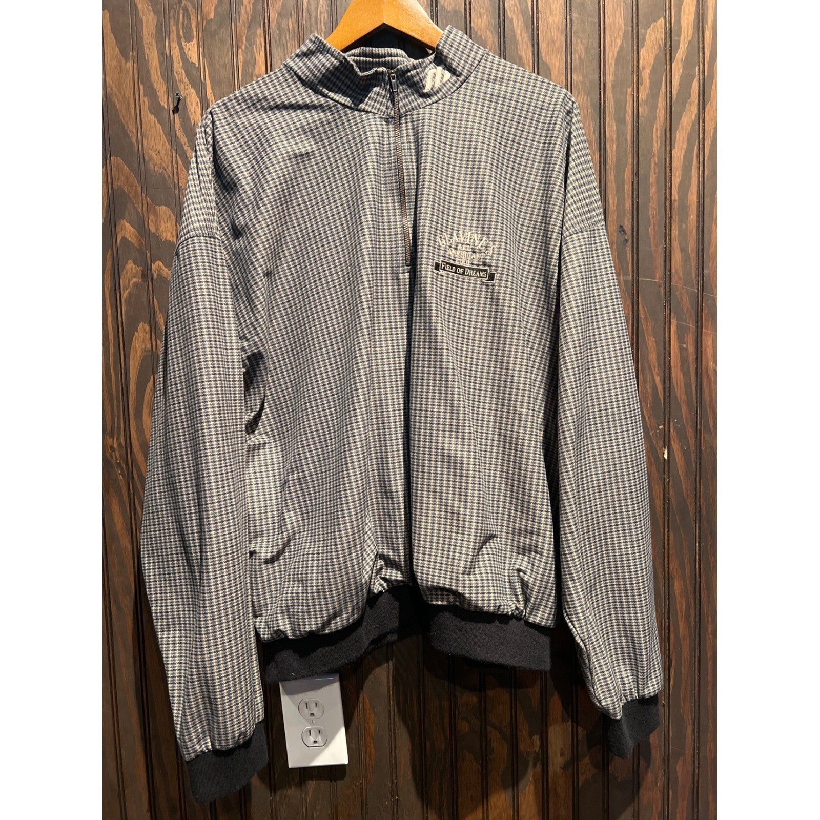 Vintage Field of Dreams Quarter Zip Jacket Blue Check Windbreaker Mens XL 26x28