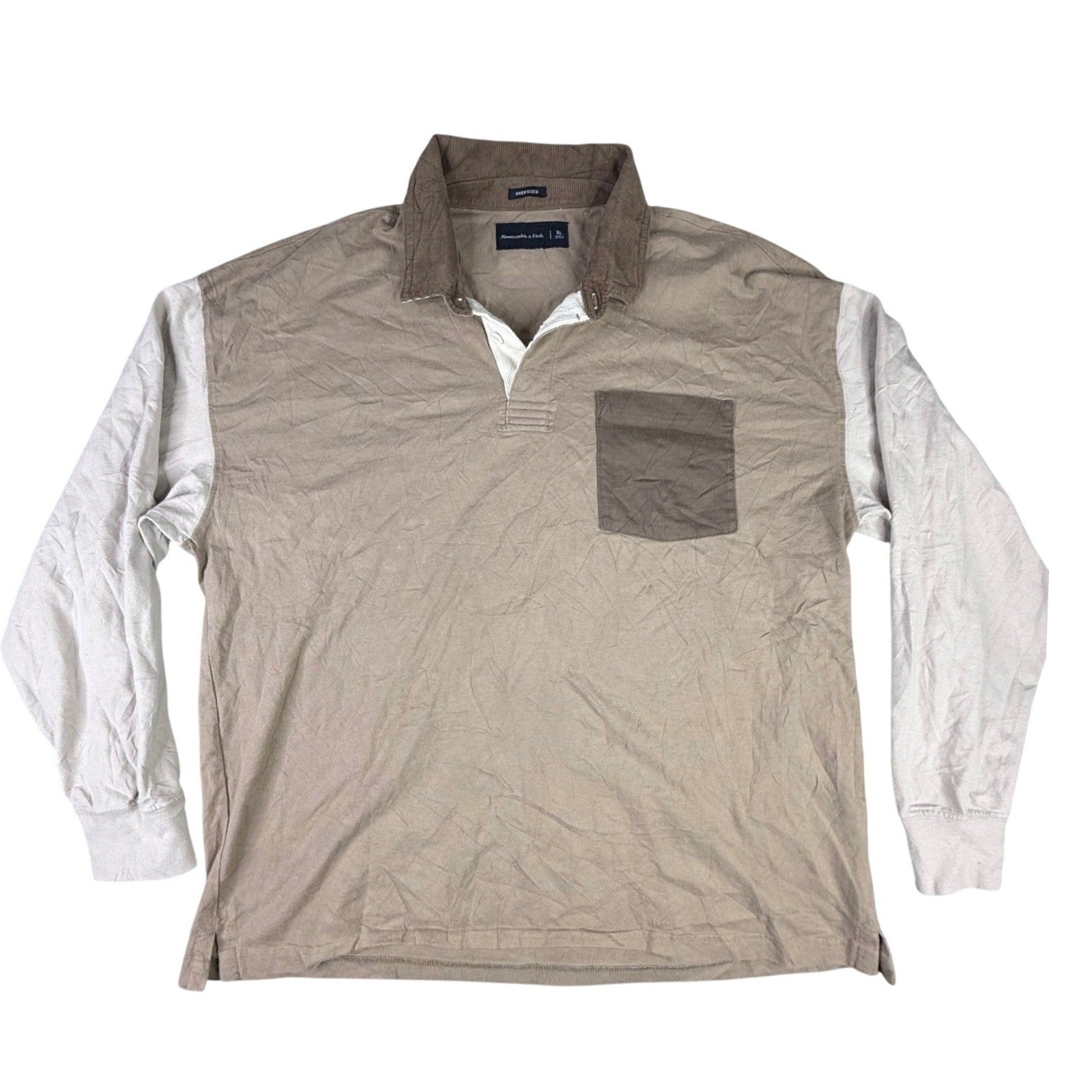 Y2k Abercrombie & Fitch Mens XL Oversized Rugby Polo Tan Color block Corduroy