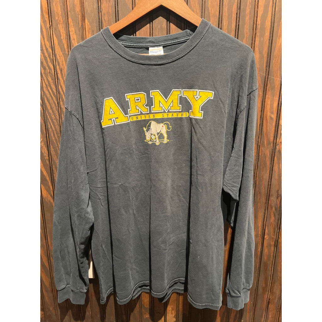 Gildan Ultra Cotton US Army Mule Graphic Long Sleeve T-Shirt Faded Black XL