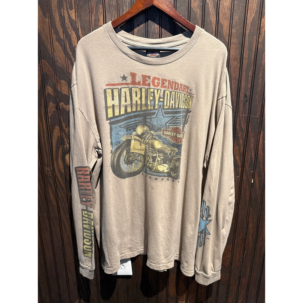 Harley-Davidson Legendary Motorcycle Graphic Long Sleeve Shirt Tan Mens 2XL