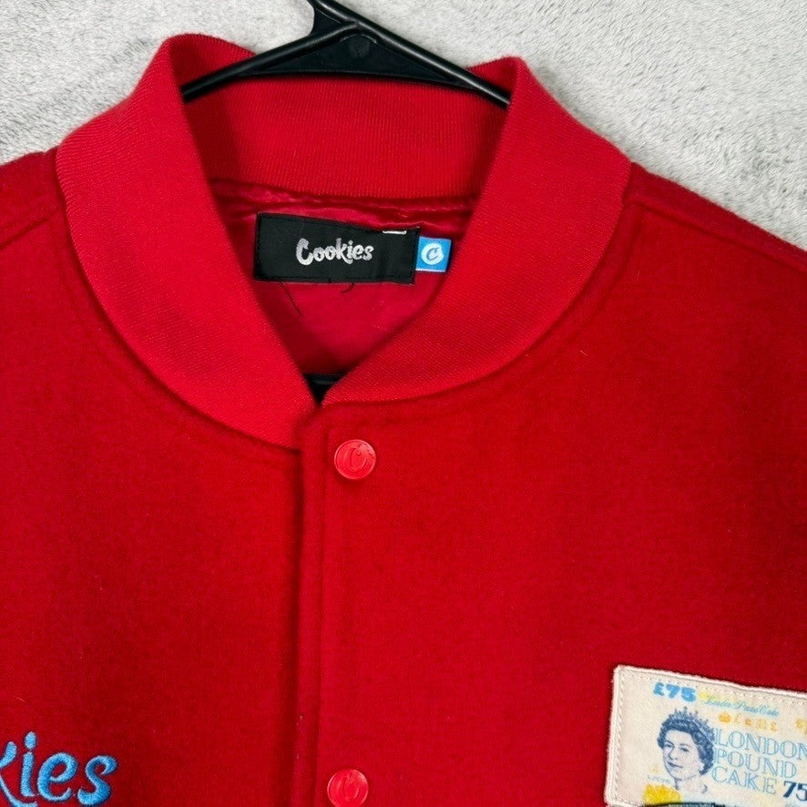 Cookies Varsity Jacket Red Leather Patches World Famous Est 1993 Mens Large