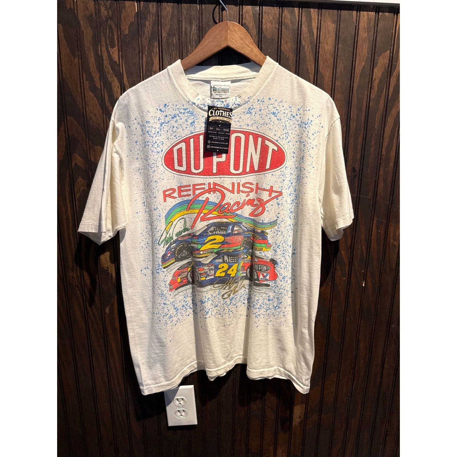Vintage DuPont Refinish Racing T-Shirt White NASCAR Graphic Tee 90s Mens XL