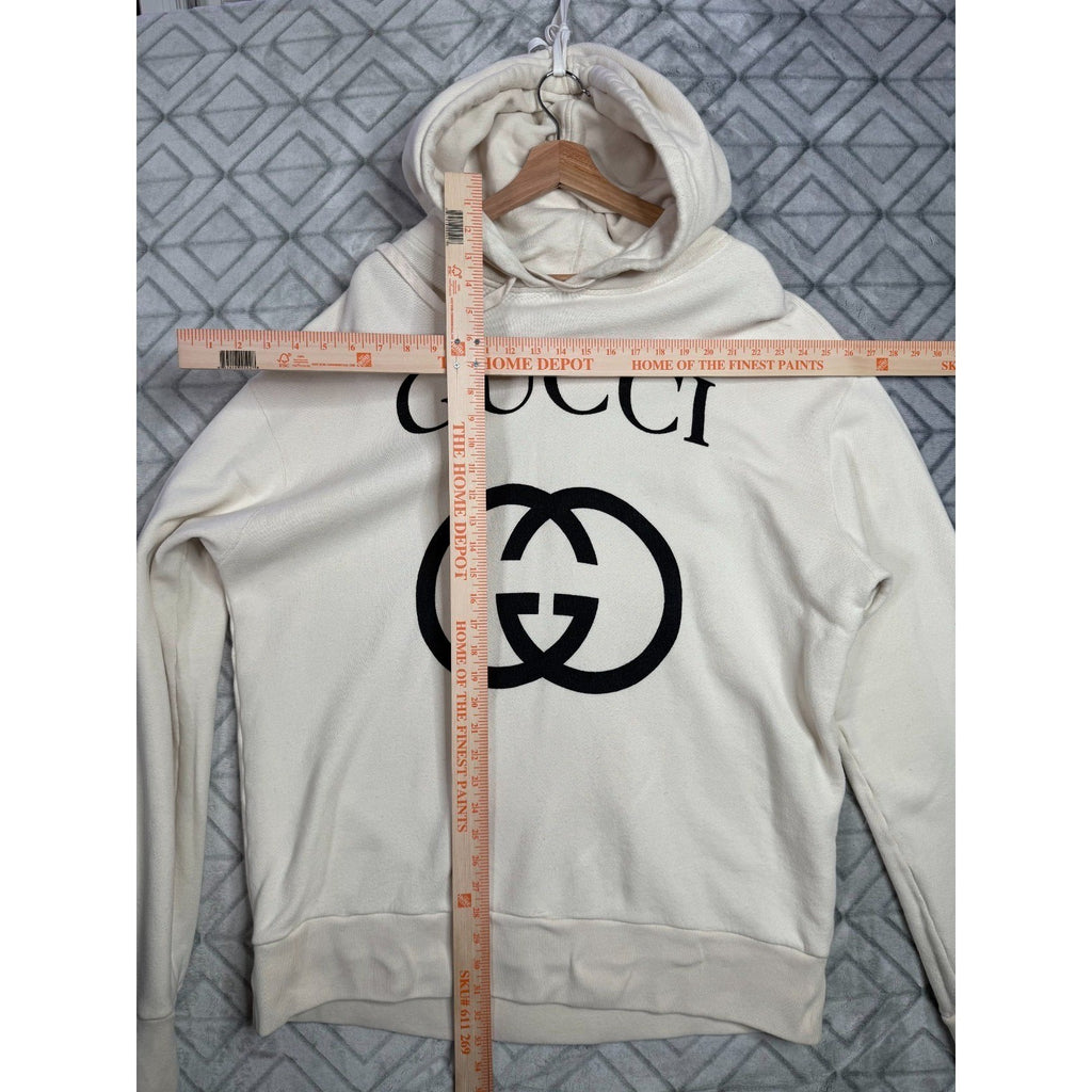 Gucci Interlocking G Logo Hoodie Cream Off-White Cotton Pullover 475374 Mens 2XL