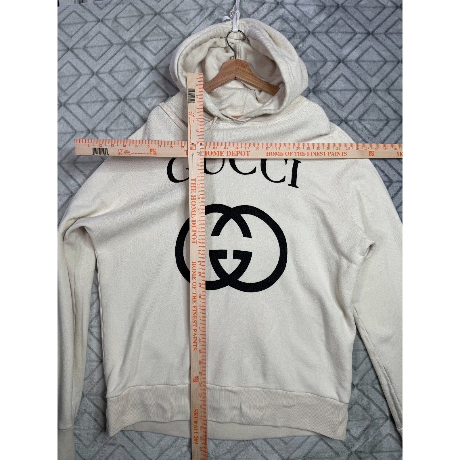 Gucci Interlocking G Logo Hoodie Cream Off-White Cotton Pullover 475374 Mens 2XL