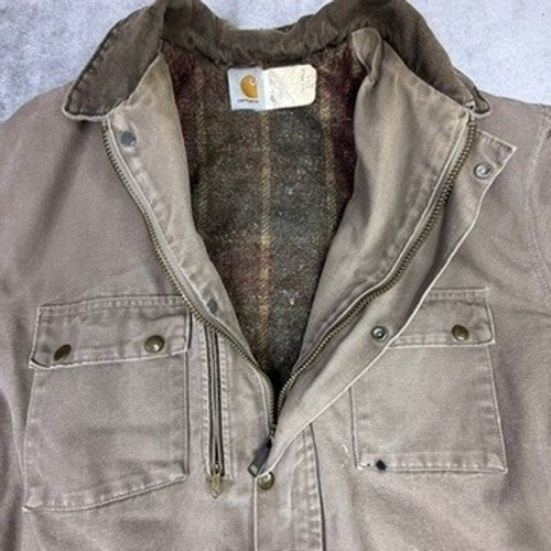 Carhartt Mens Brown Canvas Insulated Lined Work Barn Coat Jacket 2XL Tall