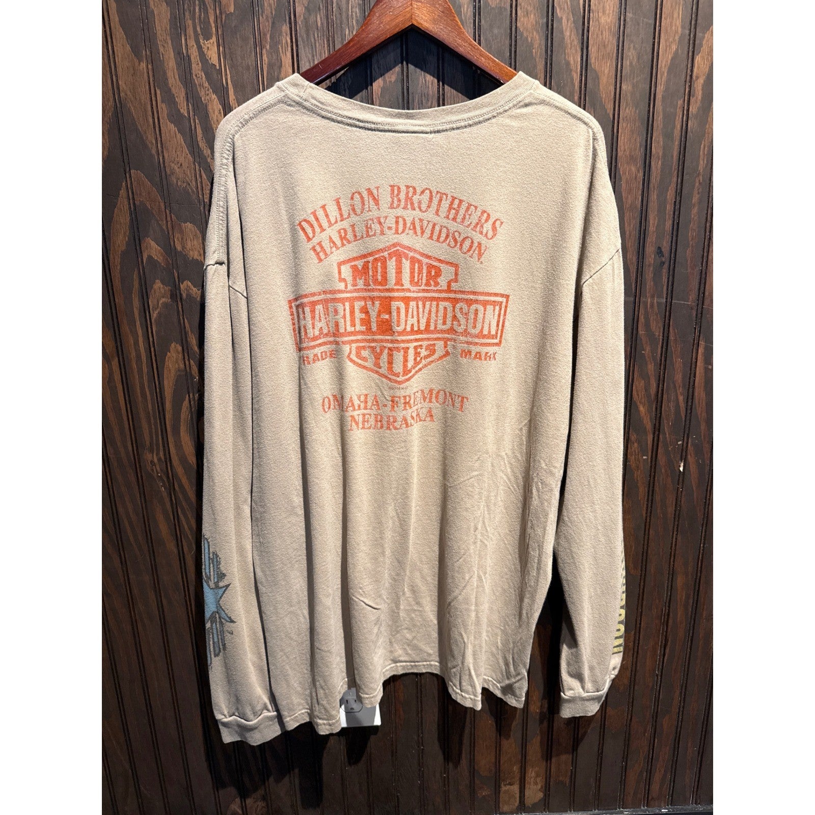 Harley-Davidson Legendary Motorcycle Graphic Long Sleeve Shirt Tan Mens 2XL