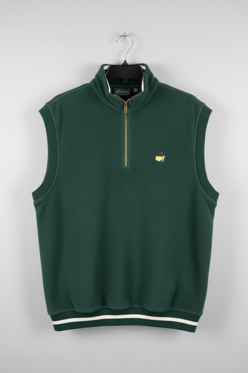 Masters Collection Mens Forest Green Fleece Quarter Zip Golf Vest Size M Logo