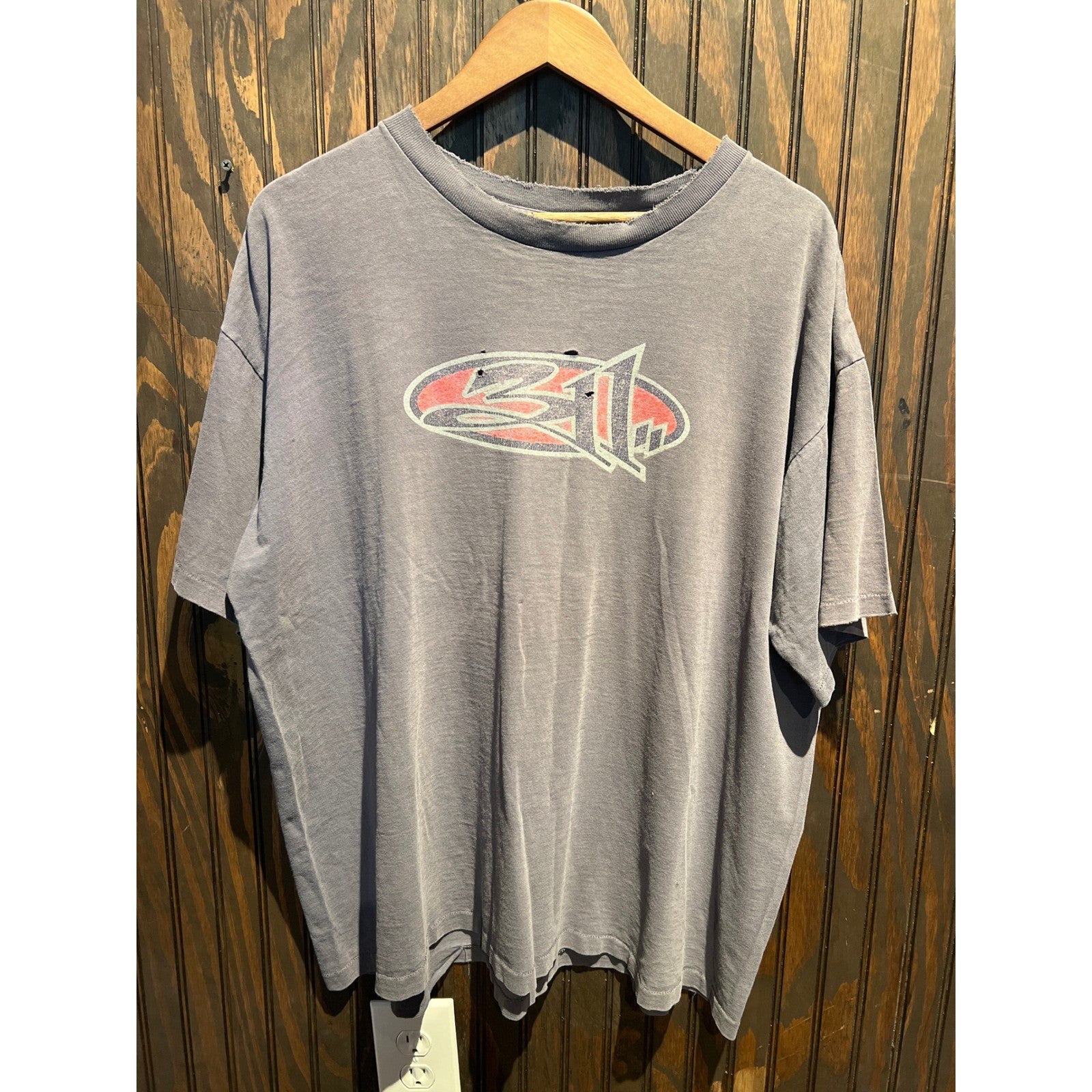 Vintage 311 Band T-Shirt Distressed Faded Gray 90s Alternative Rock Large XL