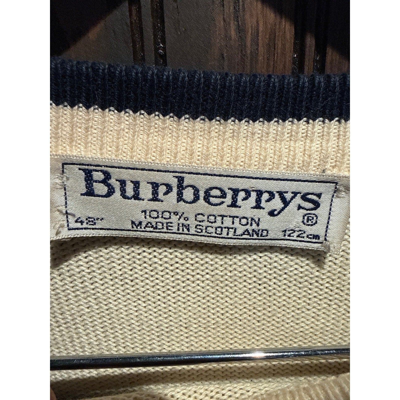 Vintage Burberry Sport Mens Nautical Sailboat Striped Knit Sweater Cream Navy