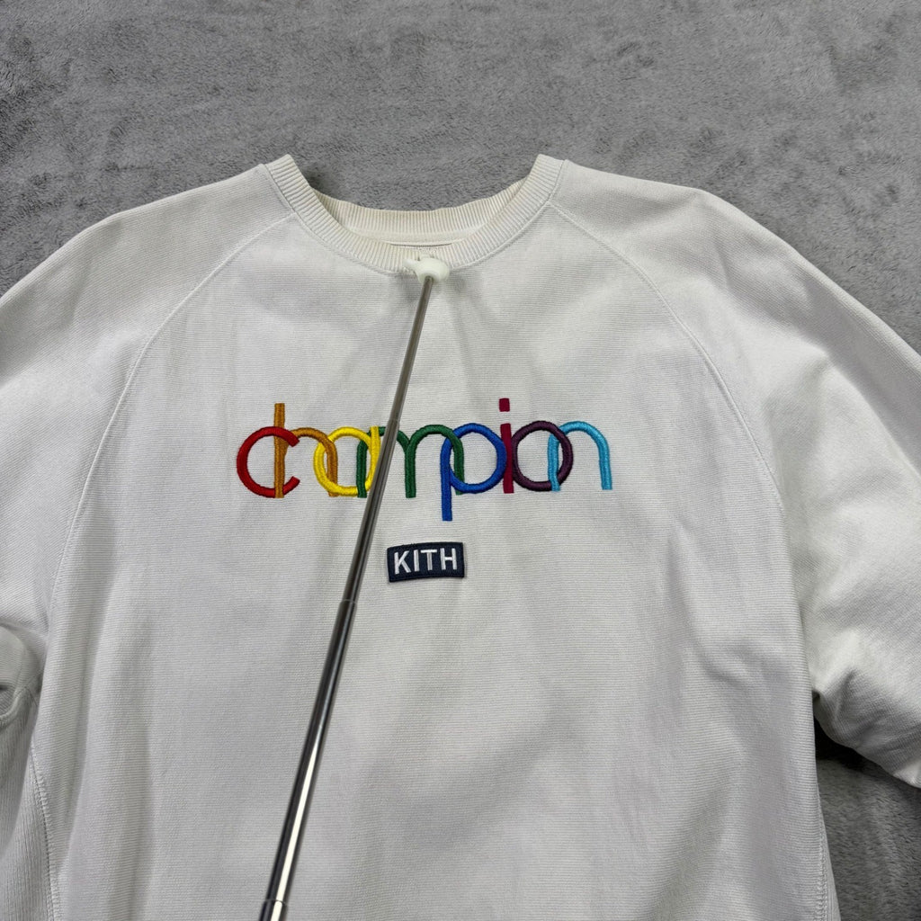 Kith Champion Rainbow Logo Crewneck Sweatshirt White Men's Size Medium