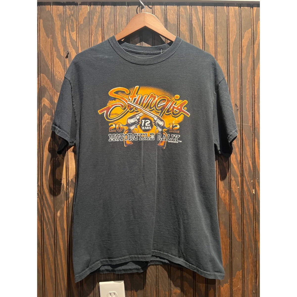 Vintage 2012 Sturgis Motorcycle Rally 72 Years Graphic T-Shirt Black Mens L