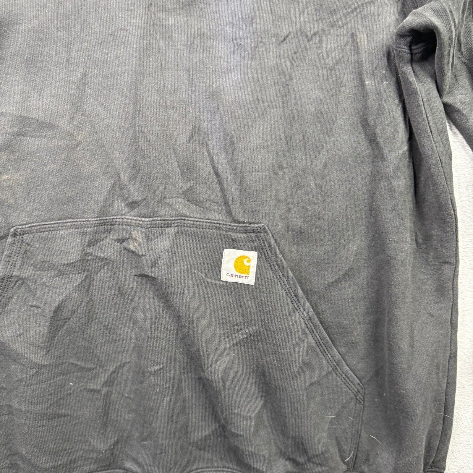 Carhartt Mens XL Black Full Zip Hoodie Fleece Lined Logo Pocket Workwear