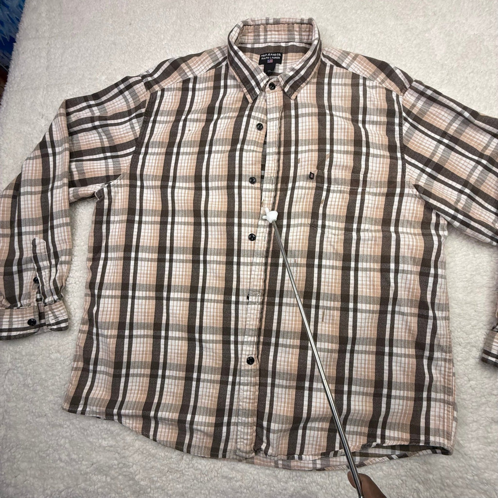 Polo Jeans Co Ralph Lauren Plaid Flannel Shirt Mens XL Brown Tan Button Down