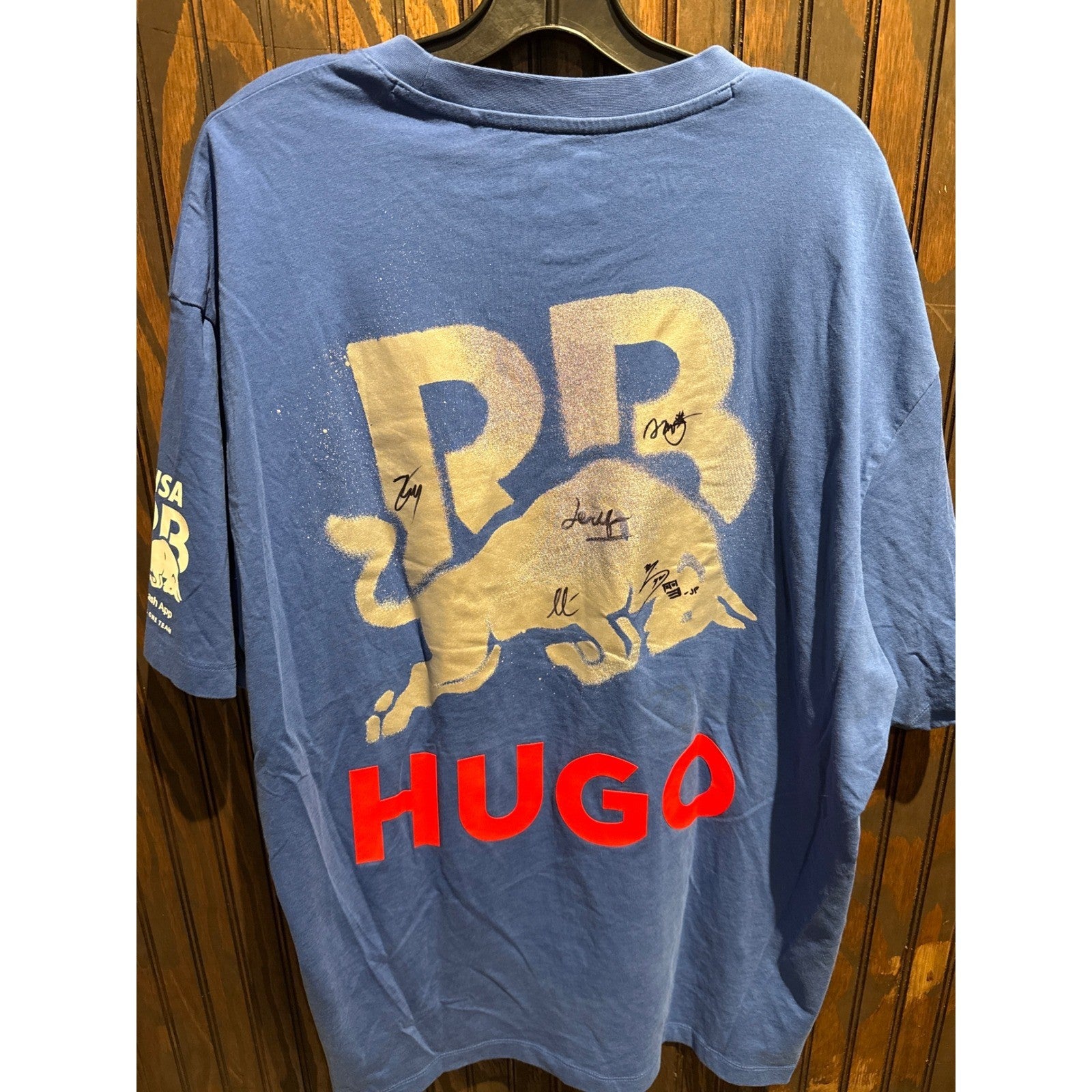 Hugo Boss Visa Cash App RB Formula One Sign TShirt Mens Blue Oversized F1 Racing