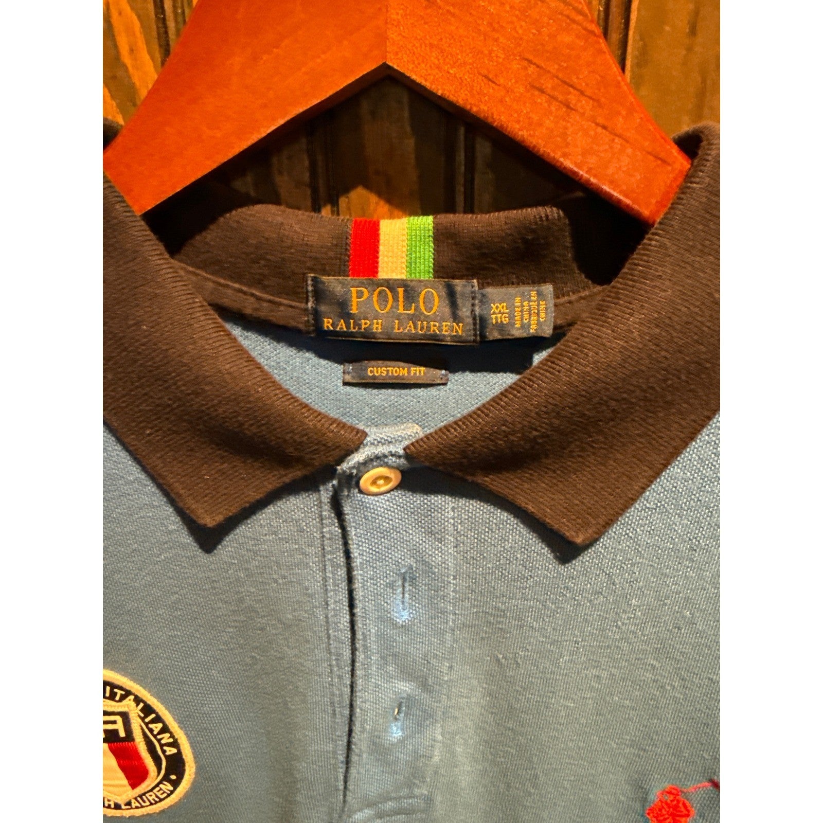Polo Ralph Lauren Mens Custom Fit Italia Polo Shirt Blue Short Sleeve XL